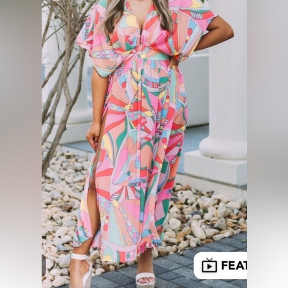 Olivaceous Plunge Multicolored Maxi Dress